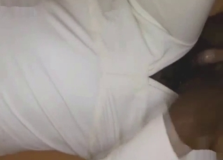 Perfect ebony bangs with a very big dog