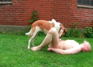 Fat dude gets a rimjob from a dog