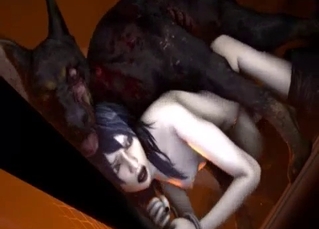 Filthy dog fucking a hot 3D babe