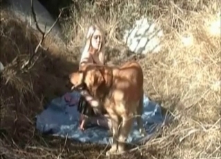 Lewd beauty fucking in the haystack