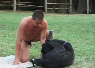 Innocent puppy and a warped gay dude